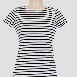Boden Breton Black & White Striped Short Sleeve Top